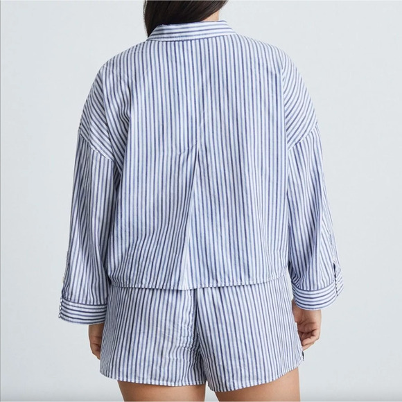 Everlane Woven Button Up Shirt Striped Blue XS Cotton Long Sleeve Collared Loose - Picture 7 of 10
